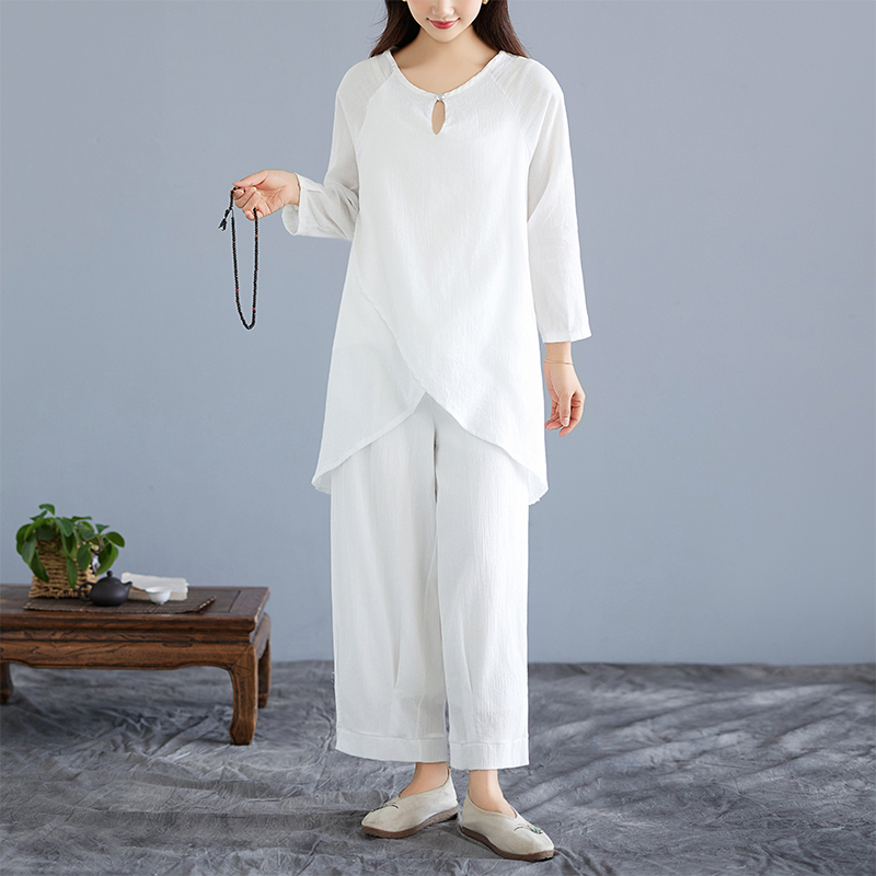 White Cotton Linen Set Zen Med - مراجعة Ethnic Wear وسعره