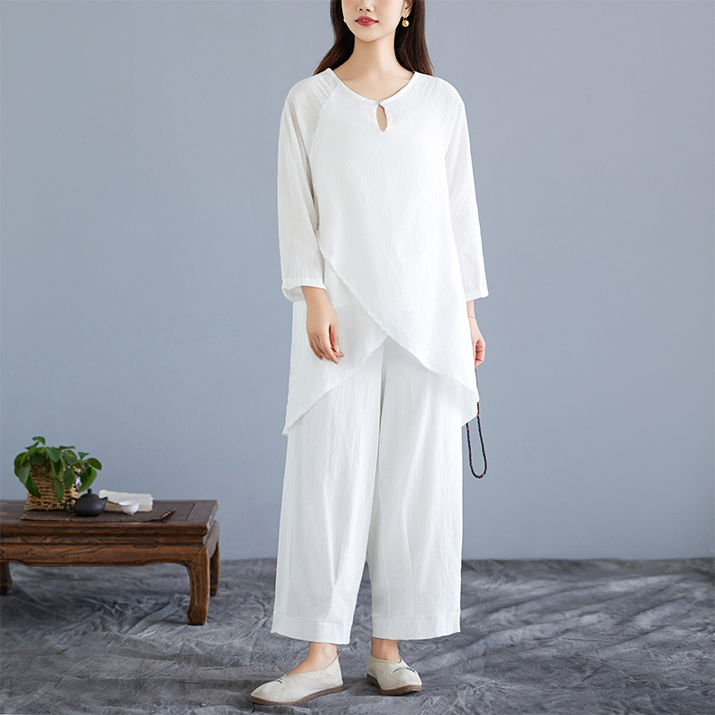 White Cotton Linen Set Zen Med - مراجعة Ethnic Wear وسعره
