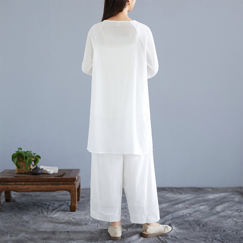 White Cotton Linen Set Zen Med - مراجعة Ethnic Wear وسعره